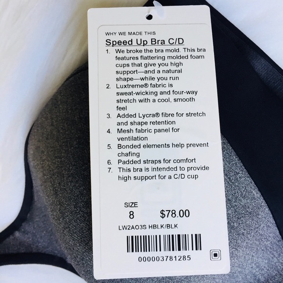 NWT lululemon Speed Up Bra Heathered Black Grey - Picture 4 of 5